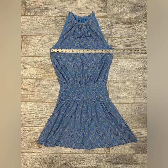 NWT RAMY BROOK Paris Jacquard Metallic Chevron Sleeveless Blue Boho Dress Sz M - Picture 14 of 16